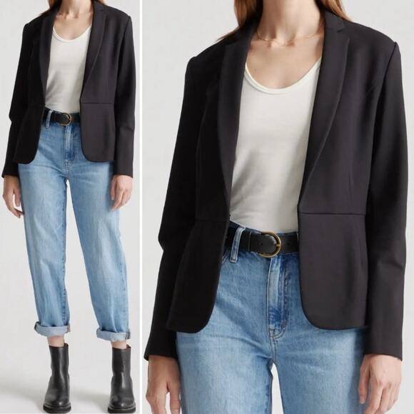 QUINCE Black Ultra Stretch Ponte Tailored Blazer with Notched Lapels Small NEW - Picture 1 of 10